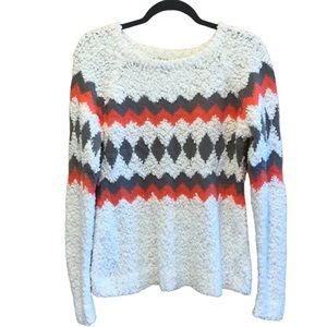 Arizona Jeans Sweater White Gray Pink Popcorn Fluffy Argyle Diamond Color Block